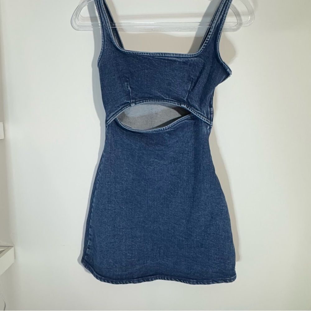 Zara Dark Blue Denim Mini Dress with Cutout